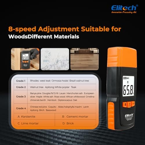 Elitech Digital Moisture Meter Water Leak Detector with Pin Probes, Moisture Tester for Wood Floors Walls with 4 Wood & Material Modes, Hold Function, Max/Min Reading MOT-270W 3