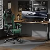 HLDIRECT Gaming Chair, Ergonomic Video Game Seat with 360° Swivel & Lumbar Massage, Computer Chair PU Leather Cushion for Adults Home/Office Use (Black & Green) 2