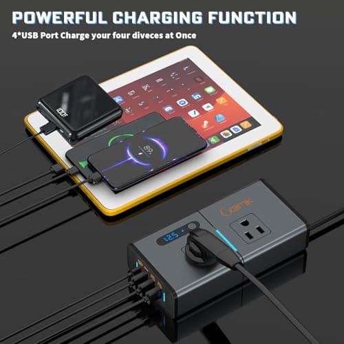 BMK 200W Car Power Inverter Newly Car Plug Adapter Outlet Charger DC 12V to 110V Car Inverter with 1.2A&2.4A USB, 1 QC3.0 USB and 1 Type C Ports Black 3