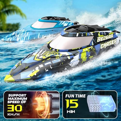 BEZGAR RC Boat, 2 Packs 12 inch Fast Speed RC Boat 30 KPH with A Portable Suitcase for Lakes & Pools & Salt Water, Summer Toys for Adults and Ideal Gifts for Kids Boys Age 6 7 8-12 Years Old - TX2P1 3