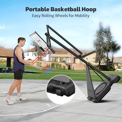 Yohood Basketball Hoop Outdoor Portable, 10ft Quickly Adjustable Basketball Goal System with 44 Inch PC Backboard & Wheels for Court/Backyard/Driveway 4
