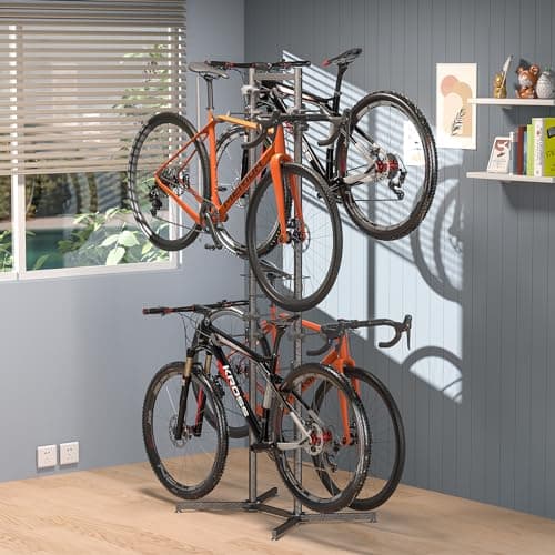 CXWXC 2-/4-Bike Storage Rack with Basket - Indoor Bike Rack for Garage/Apartment - Road Mountain and Hybrid Bike Garage & Home 5