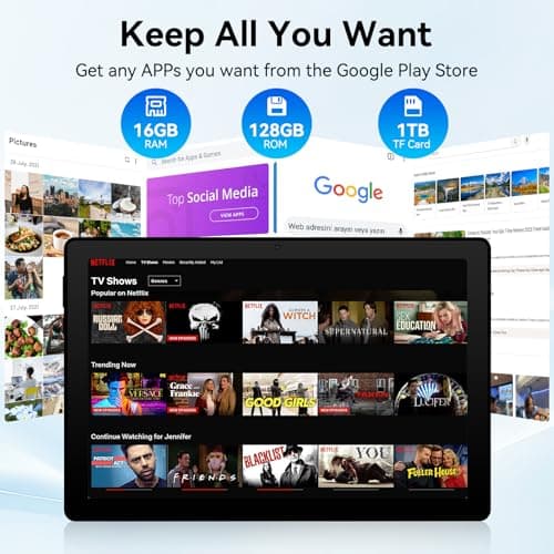 UGRIHACH Tablet, Android Tablet 10.95",16GB RAM 128GB ROM 1TB Expansion, Octa-Core, Android 14, 1280x800 FHD, Dual Camera, WiFi6, BT5.3, 6800mAh Battery 3
