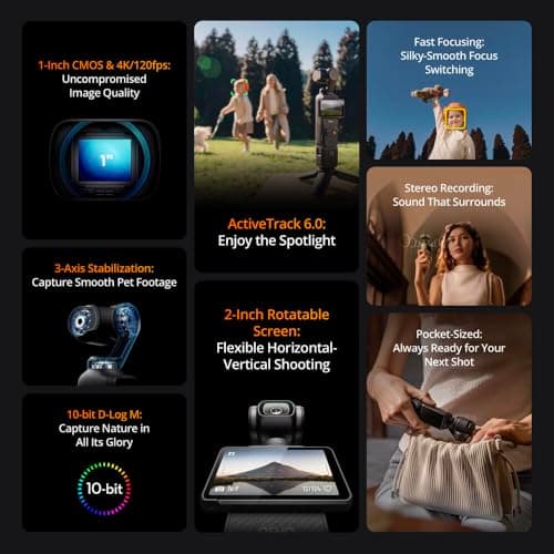 DJI Osmo Pocket 3 Creator Combo, 4K/120fps Video 3-Axis Stabilization, Handheld Vlogging Camera with Rotatable Touchscreen Mic 2 (CP.OS.00000302.01) + 64GB Memory Card + Camera Bag + More 5