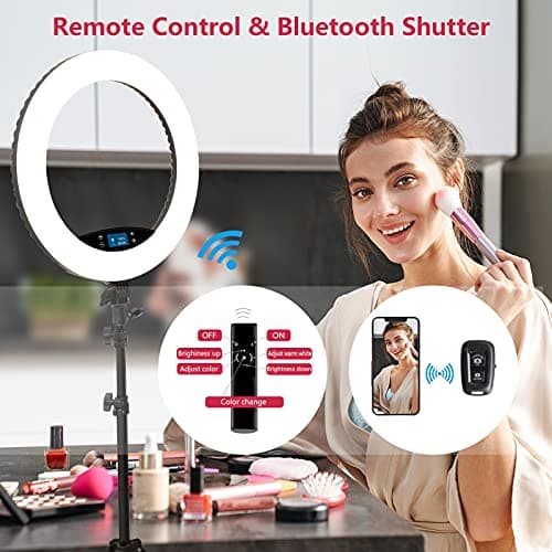 19 inch LED Ring Light LCD Display Touch Screen with Tripod Stand Dimmable Makeup Selfie Ring Light for Studio Portrait YouTube Vlog Video Shooting with Carrying Bag and Remote Controller, CRI>90 3