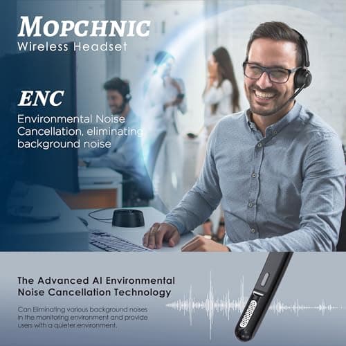 Mopchnic Bluetooth Headset, Wireless Headphone with AI Noise-Canceling Microphone On Ear Wireless Headset with USB Dongle for Computer Office 4