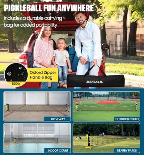 BAGAIL Portable Pickleball Net Set, 22 FT Regulation Size Pickle Ball Net with Ball Collector, Carry Bag, Easy Setup for Outdoor Indoor Driveway - Yellow 5