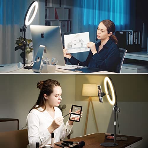 Desk Ring Light with Stand - 10.5'' Desktop Ring Light with Phone Holder for Video Recording, Circle Light for Computer Zoom Meeting Video Conference Lighting Video Calls Podcast Streaming 3