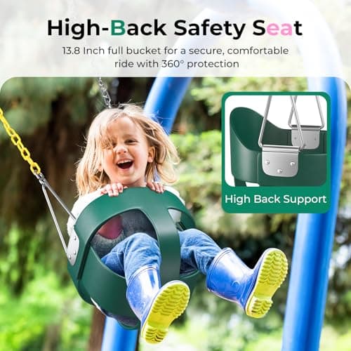 DECORLIFE Toddler Swing, Baby Swing Outdoor –High Back Full Bucket Swing Set, 330lb Capacity, Safety Design, Plastic-Coated Chains and Quick-Snap Carabiners for Backyard, Playground 2
