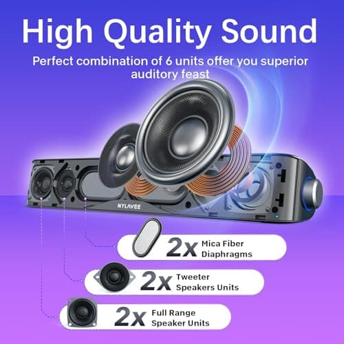 Computer Speakers, HiFi Sound Quality Computer Sound Bar, USB Powered PC Speakers, Bluetooth 5.0 and 3.5mm Aux-in Computer Speakers for Desktop, Laptop, PCs, Monitor, Tablets, Xbox, Gaming Speakers 2