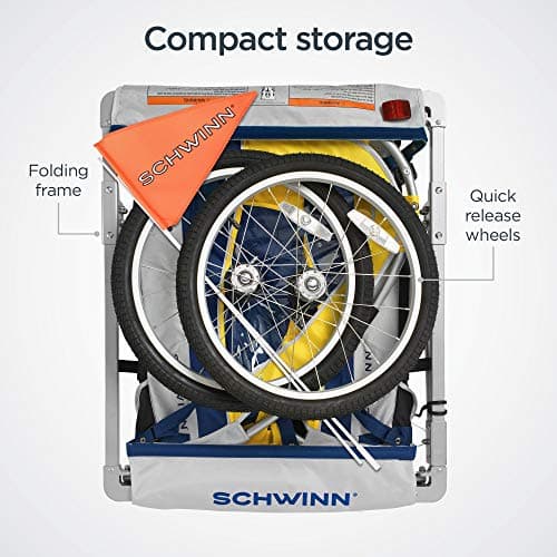 Schwinn Echo Child Bike Trailer, Max of 2 Children with Total Weight of 80 lbs., Canopy, 20-Inch Air-Filled Tires, Yellow/Grey 4