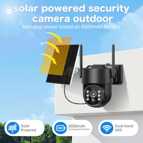 Solar Security Cameras Wireless Outdoor, 5G/2.4G Solar WIFI Cameras for Home Security,Battery Powered Outside Camera,Human Detection, Color Night Vision, 2-Way Talk for home Porch/Garage/Yard 3