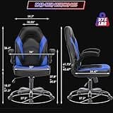 Sweetcrispy Computer Gaming Desk Chair - Ergonomic Office Executive Adjustable Swivel Task PU Leather Racing Chair with Flip-up Armrest for Adults, Kids, Men, Girls, Gamer, Black Blue 3