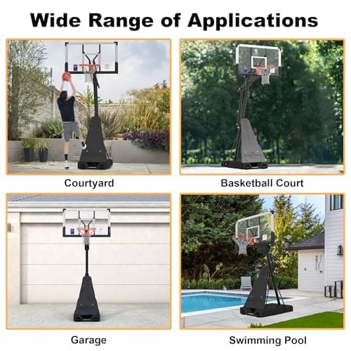 Cofiyard LED Light Portable Basketball Hoop Outdoor with Extra Sandbag, 5.25-10FT Height Basketball Hoop Outdoor with Extra Large Capacity Base, Adjustable Basketball Goals System 5