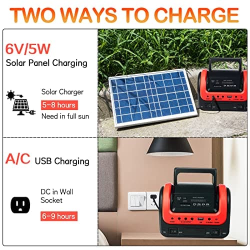 Solar Generator,Portable Power Station with Solar Panel Included,LiFePO4 Battery Mini Portable Generator with DC/USB Outlets,Quiet Generators LED Flashlight for Home Use, Camping(Red) 5