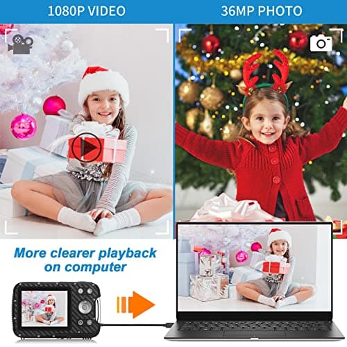 Waterproof Digital Camera with 32GB Card HD 1080P 36MP Underwater Digital Camera for Kids Teens Students Boys Girls(Red) 4