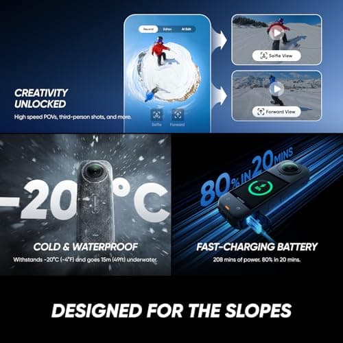 Insta360 X5 Essentials Bundle - Waterproof 8K 360° Action Camera, Leading Low Light, Invisible Selfie Stick Effect, Rugged and Replaceable Lens, 3-Hour Battery, Built-in Wind Guard, Stabilization 5