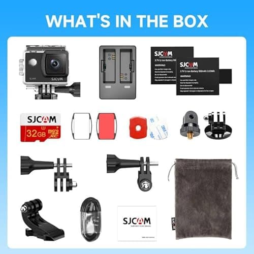 SJCAM SJ4000 Pro-Grade 4K Action Camera, 40MP 3-Axis EIS Stabilization Motorcycle Sport Camera, 170°FOV Waterproof Camera Underwater, 5X Zoom, Dual Batteries, 32G SD Card and Helmet Accessory Kit 5