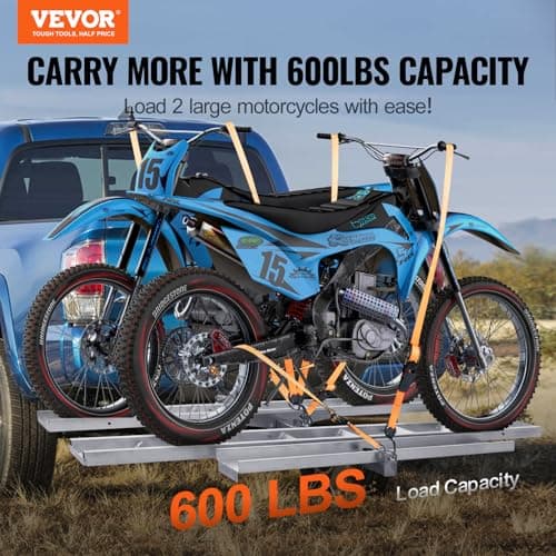 VEVOR Motorcycle Carrier, 2-Bike 600 LBS Aluminum Motorcycle Carrier Hitch Mount, Loading Ramp, Scooter Dirt Bike Trailer Hauler, Ratchet Straps and Stabilizer, for Car, Truck with 2" Hitch Receiver 2