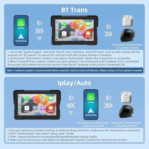 7 Inch Wireless Motorcycle CarPlay &Android Auto, Waterproof Smart GPS Navigation System, Portable Moto Car Play Screen with Dual Bluetooth, Voice Control, Navigation, Siri/G-Assist, Anti-Glare 5