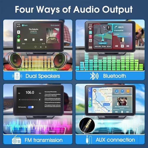 Carplay Screen for Car, 7" HD Wireless Portable Car Play Touchscreen Stereo with Android Auto Mirror Link/Backup Camera/GPS Navigation/Satellite Radio for All Vehicles 4