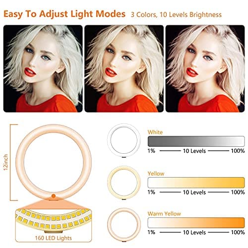 12" Selfie Ring Light with Tripod Stand 72" Tall & Mini Desktop Tripod, PEYOU Ring Light Tripod with 4 Phone Tablet Holders & Shutter for YouTube/Makeup/TikTok/Photography, Compatible with iPhone iPad 2