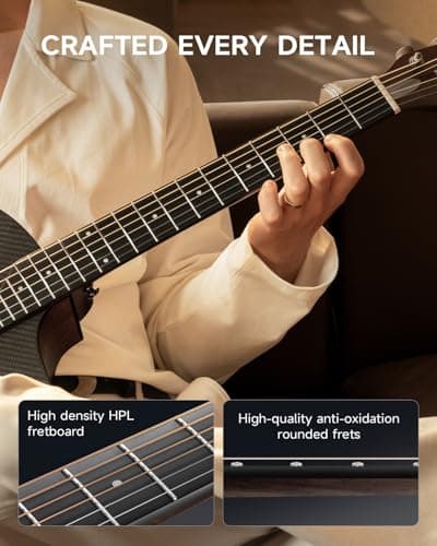 Donner Acoustic Guitar Kits for Beginners, Intermediate Learners & Adults - 38" Steel-String Guitars with Carbon Fiber Top, Wooden Bowl, Includes Free Lessons, Case, Strap (Satin, Black) 3