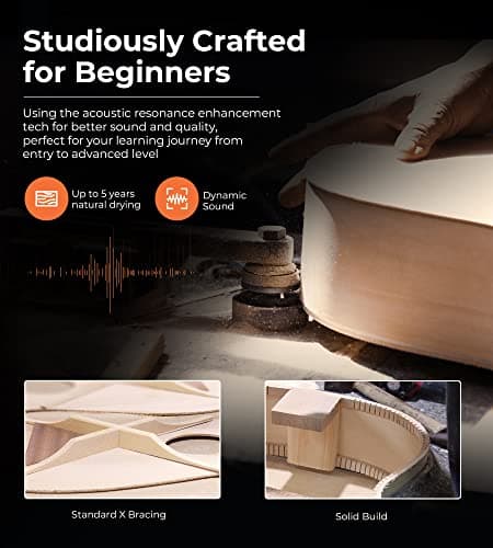 Classical Guitar Full Size 4/4 Spanish Style Classical Guitarra, 39 Inch Nylon Strings Guitar Ideal for Beginner Adults, Solid Cedar Top, by Vangoa 5