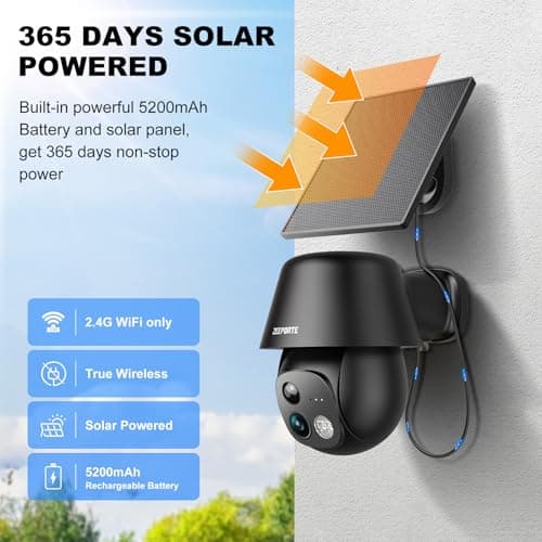 Solar Security Cameras Wireless Outdoor, 2K Pan/Tilt 360° View Solar/Battery Powered WiFi Cameras for Home Security with AI Motion Detection, Spotlight, 2-Way Audio, Siren, IP65, SD/Cloud Storage 2