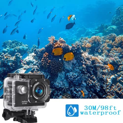 Jadfezy Action Camera FHD 1080P 12MP, 98FT/30M Underwater Waterproof Camera with 2 Batteries, Wide Angle Sports Camera with Accessories Kit Suitable for Helmet, Bicycle, etc. 3