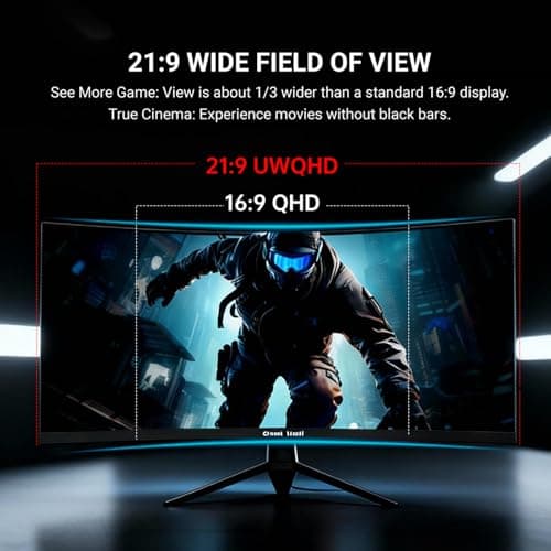 Great voell 34 Inch Curved Gaming Monitor, UWQHD 3440x1440, 165Hz, 1ms & FreeSync Ensure Buttery-Smooth, Tear-Free Gameplay on The Immersive 1500R Curved Display. 5