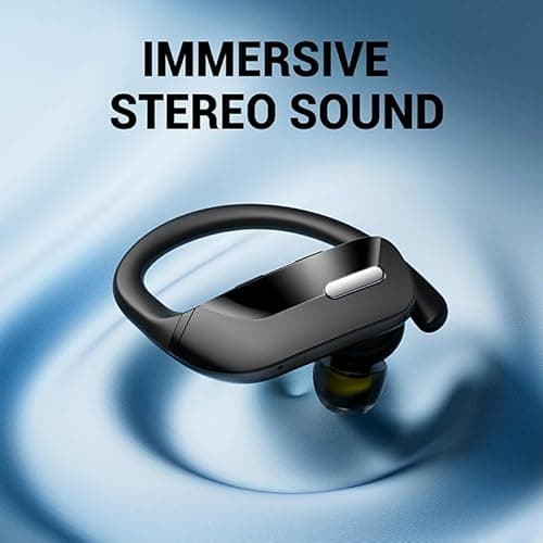 occiam Sport Wireless Earbuds Bluetooth Headphones 80hrs Playtime Deep Bass Ear Buds with Earhook Noise Cancelling Mic Waterproof Earphones for Workout Running Black 4