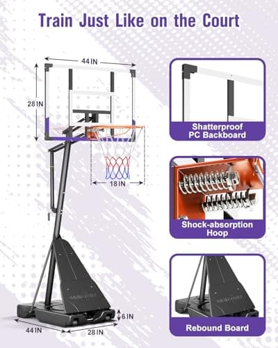 TONBUX Basketball Hoop Outdoor 44 Inch Shatterproof PC Backboard, 5.25-10FT Stepless Adjustable Height, Portable Basketball Hoop for Kids/Teens/Adults in Backyard, Driveway and Indoor 2