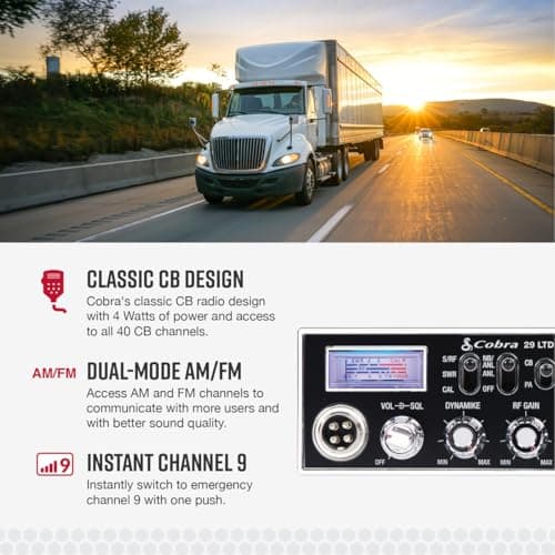 Cobra 29 LTD Chrome AM/FM Professional CB Radio - Easy to Operate, Emergency Radio, Instant Channel 9, 4-Watt Output, Full 40 Channels, Adjustable Receiver and SWR Calibration, Chrome 3