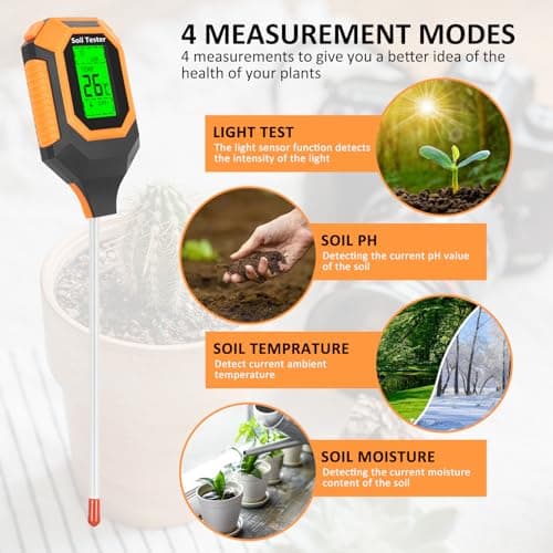 4-in-1 Soil Moisture Meter Digital PH Meter/Soil Moisture/Plant Temperature/Sunlight Intensity, Backlight LCD Display, Soil Test Meter for Garden, Lawn, Plant Care, Farm and Indoor Outdoor Plants 3