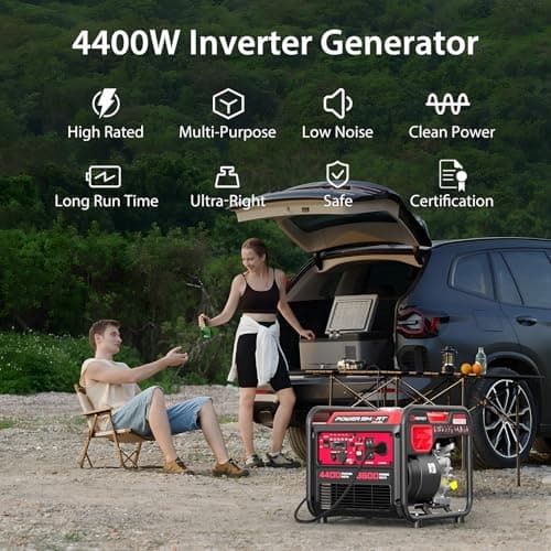 PowerSmart 4400-Watt Portable Inverter Generator, Gas Powered, CO-Sensor, Lightweight & Quiet for Home Use and Emergency Backup, Camping, EPA Compliant 4