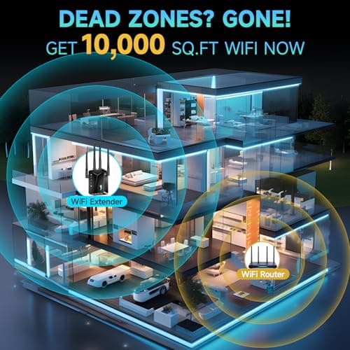 WiFi Extender Signal Booster for Whole Home & Backyard - 10K Sq.Ft Coverage w/4 Antennas | 90% Faster Internet Booster w/Ethernet Port, Easy Setup Wireless Repeater Works with Any Router 2