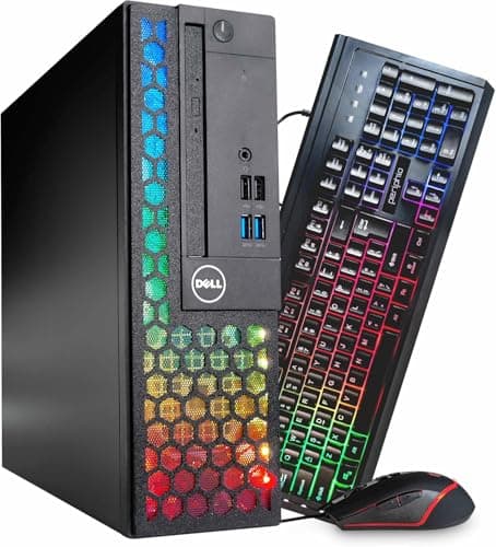 Dell Optiplex Computer PC w/RGB Lighting | Windows 11 Pro | Ultra Fast Intel i5-8500 | 16GB RAM 1TB SSD | New Dual 24" LCDs | RGB Speakers + Webcam | 5G WiFi + BT (Renewed) 3