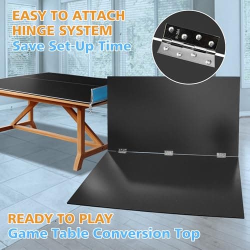 Ping Pong Table Top for Billiard Table, 7FT/8FT/9FT Foldable Table Tennis Table Topper for Pool Table, Indoor Outdoor Table Tennis Conversion Top w/Net & Premium Foam Padding (Black, 8x4 FT) 4
