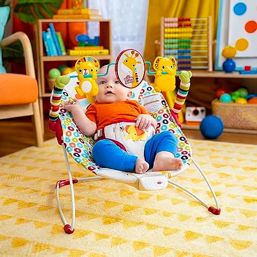 Bright Starts Portable Baby Bouncer Soothing Vibrations Infant Seat with Removable-Toy-Bar, 0-6 Months 6-20 lbs (Playful Pinwheels) 4