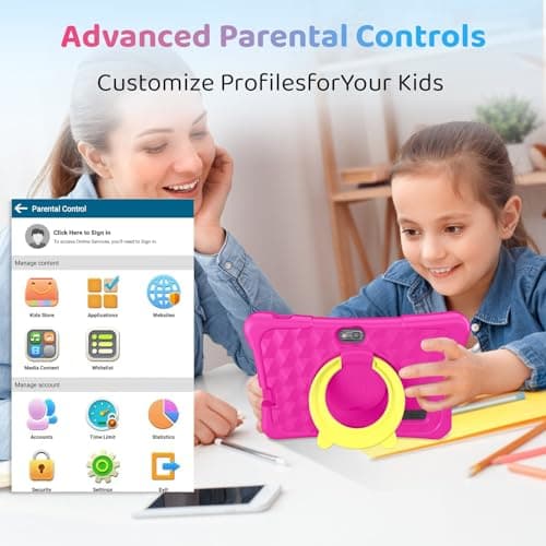 Kids Tablet, 7 inch Android 15 Tablet for Kids, 8GB+32GB 1TB Expand, Quad-Core Toddler Tablets with Shockproof Case, BT5.0, WiFi 5, Parental Control, Games, Dual Camera (Rose) 3