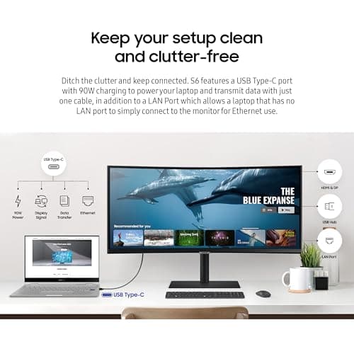 SAMSUNG Viewfinity S65UA Series 34-Inch Ultrawide QHD Curved Monitor, 100Hz, USB-C, HDR10 (1 Billion Colors), Height Adjustable Stand, TUV-certified Intelligent Eye Care (LS34A654UBNXGO),Black 3