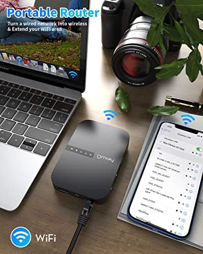 NewQ Filehub AC750 Travel Router: Portable Hard Drive SD Card Reader & Mini WiFi Range Extender for Travel | Wireless Access External Harddrive & USB Storage Device to Backup Photo & Files from iPhone 4