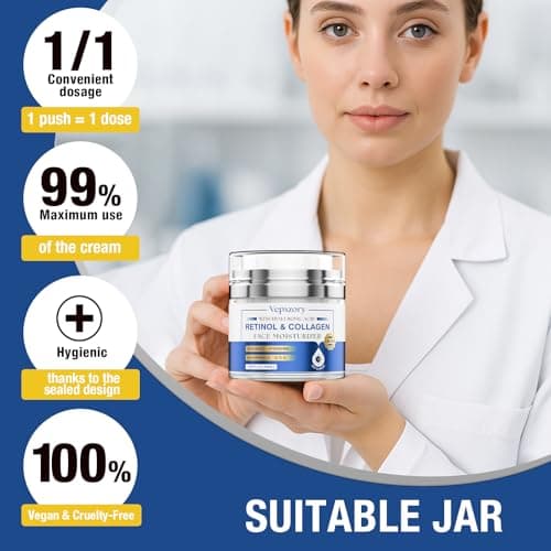 Vepxzory Face Moisturizer Retinol Cream For Face, Collagen Anti Aging Face Cream, Day-Night Neck Cream With Hyaluronic Acid, Wrinkle Cream For Women & Men Reduces Wrinkles, Dryness, 1.85 Fl. Oz 2