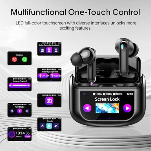 Wireless Earbuds, Bluetooth 5.4 Headphones Multi-Function Touch Screen with 5 EQ Modes, 48H Ear Buds Bass Stereo with ANC Noise Cancelling/Transparency Mode, IPX7 Bluetooth Earbuds for Android/iOS 3