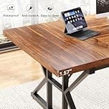 LITTLE TREE 70.8-Inch Office Desk, Wooden Executive Office Desk, Modern Work Desk, Large Farmhouse Writing Table Computer Desk for Home, Brown-Black 4