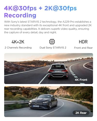 VIOFO A229 Pro 4K HDR Dash Cam, Dual STARVIS 2 IMX678 IMX675, 4K+2K Front and Rear Car Camera, 2 Channel with HDR, Voice Control, 5GHz WiFi GPS, Night Vision 2.0, 24H Parking Mode, Support 512GB Max 2