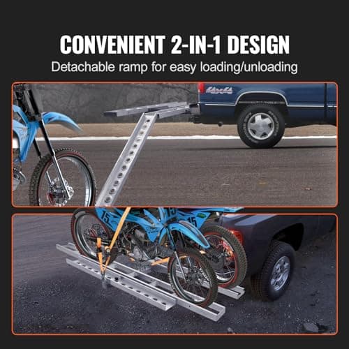 VEVOR Motorcycle Carrier, 2-Bike 600 LBS Aluminum Motorcycle Carrier Hitch Mount, Loading Ramp, Scooter Dirt Bike Trailer Hauler, Ratchet Straps and Stabilizer, for Car, Truck with 2" Hitch Receiver 3