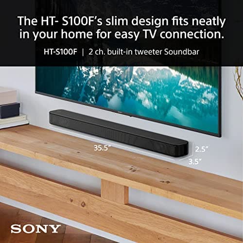 Sony S100F 2.0ch Soundbar with Bass Reflex Speaker, Integrated Tweeter and Bluetooth, (HTS100F), easy setup, compact, home office use with clear sound black 2