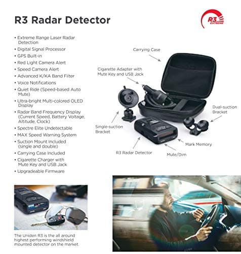 Uniden R3 EXTREME LONG RANGE Laser/Radar Detector, Record Shattering Performance, Built-in GPS w/ Mute Memory, Voice Alerts, Red Light & Speed Camera Alerts, Multi-Color OLED Display , Black 4